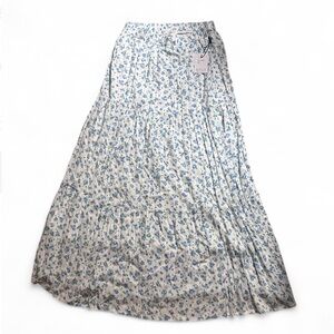 Japan Floral Blue Tiered Maxi Skirt with Elastic Waistband